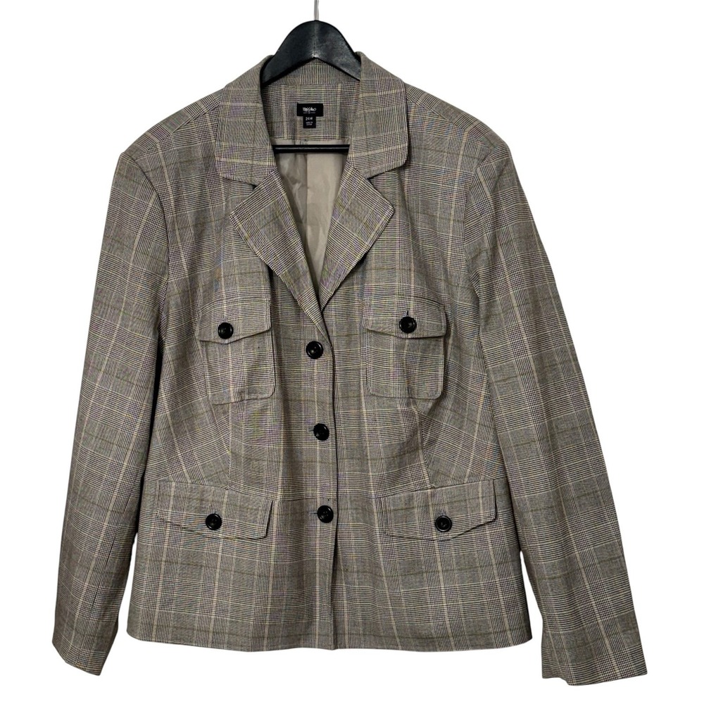 Mossimo Women's Vintage Plaid Safari Style Blazer, Four Utility Designed Pockets